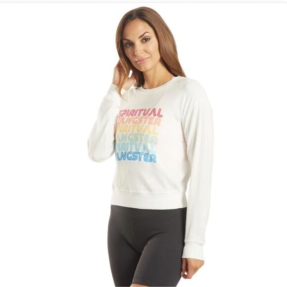Spiritual Gangster L Savasana Crewneck Soft White Rainbow Lettering Pullover - Picture 5 of 16